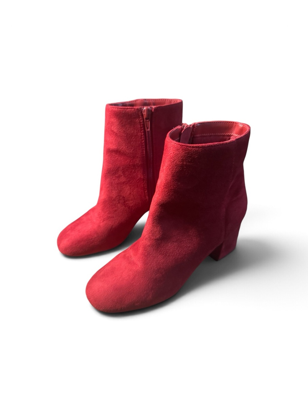 Women's Red Suede Ankle Boots - Classic Block Heel